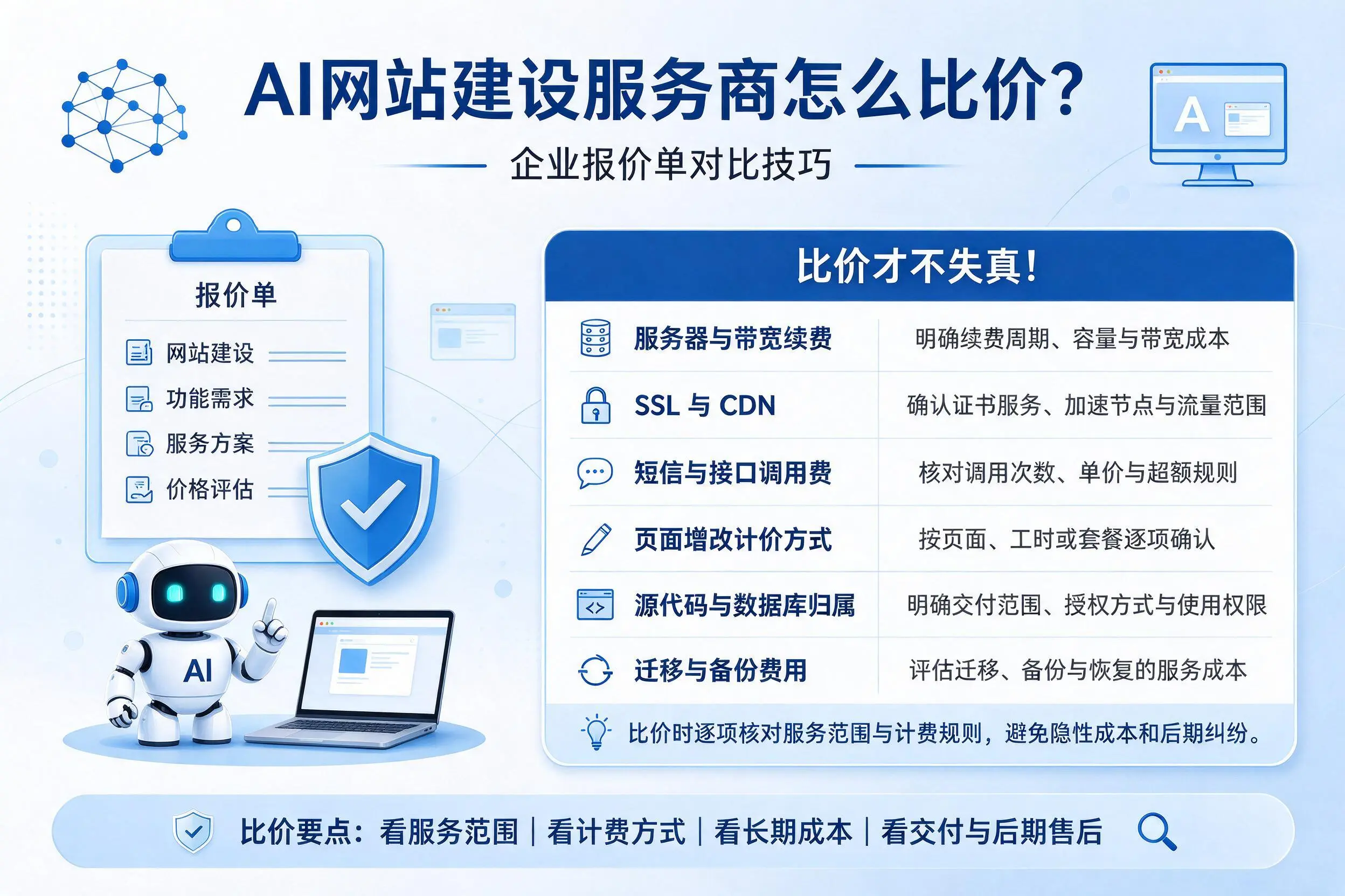AI网站建设服务商怎么比价?盘锦企业报价单对比技巧